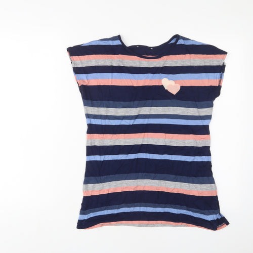 Oasis Womens Multicoloured Striped Viscose Basic T-Shirt Size XS Crew Neck - Embroidered, Hearts