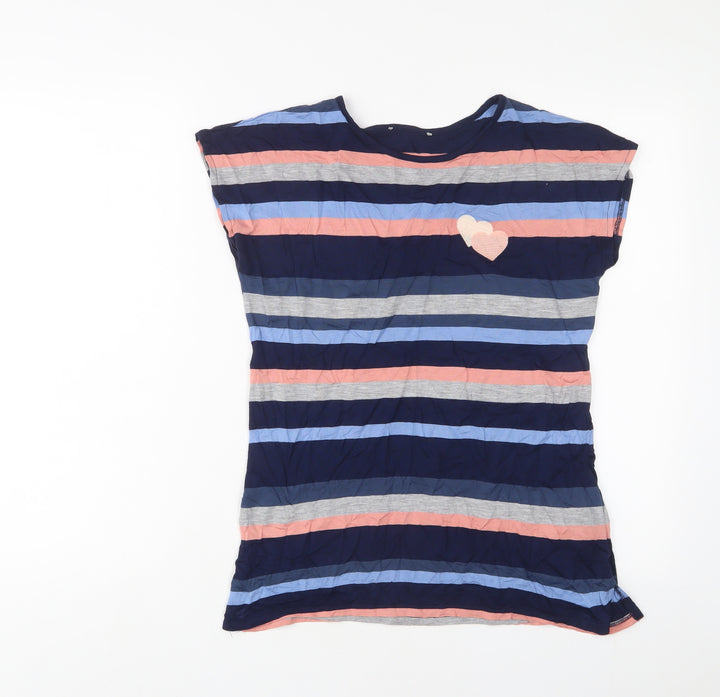 Oasis Womens Multicoloured Striped Viscose Basic T-Shirt Size XS Crew Neck - Embroidered, Hearts
