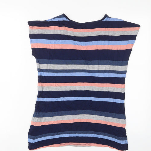Oasis Womens Multicoloured Striped Viscose Basic T-Shirt Size XS Crew Neck - Embroidered, Hearts