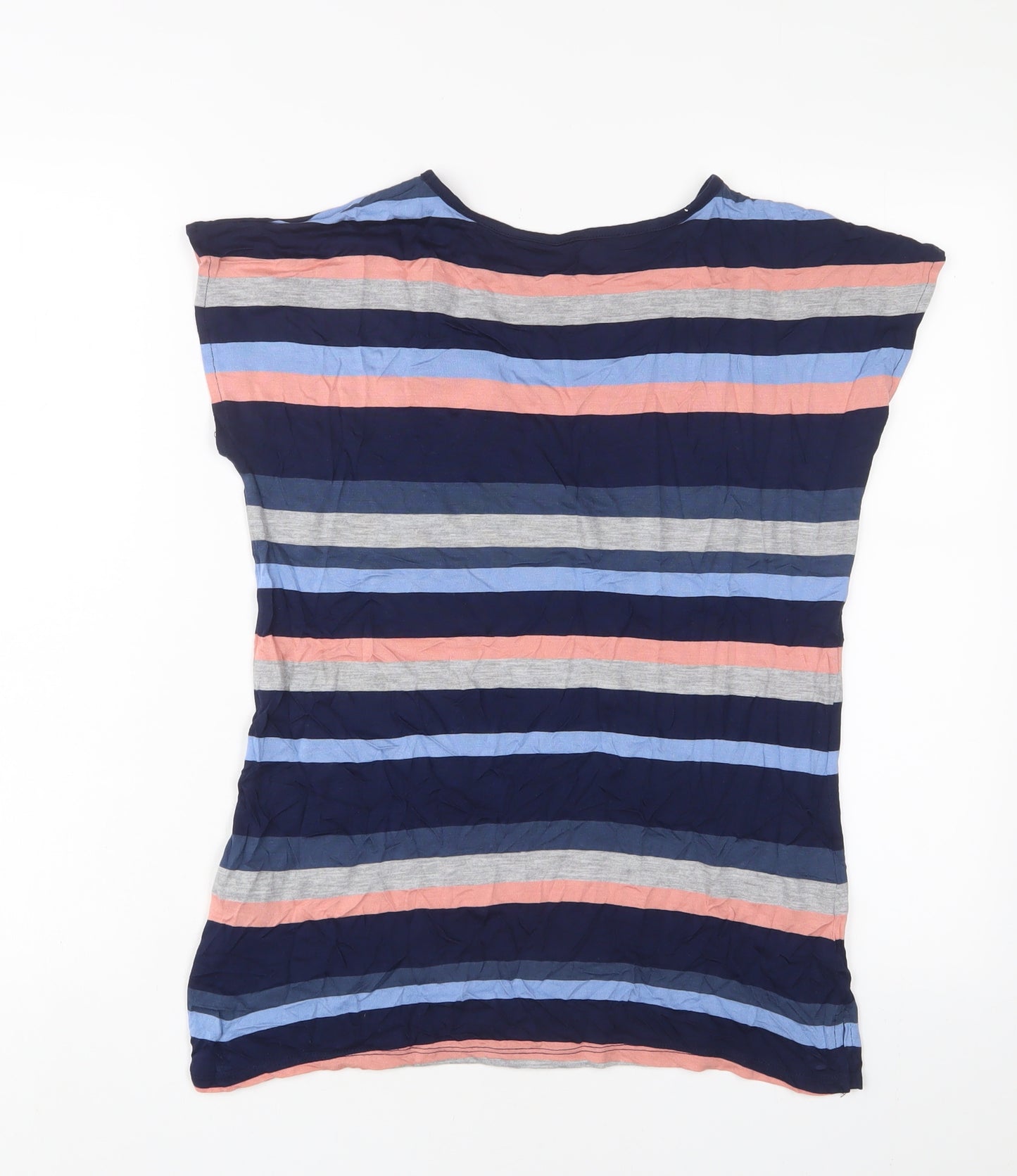 Oasis Womens Multicoloured Striped Viscose Basic T-Shirt Size XS Crew Neck - Embroidered, Hearts