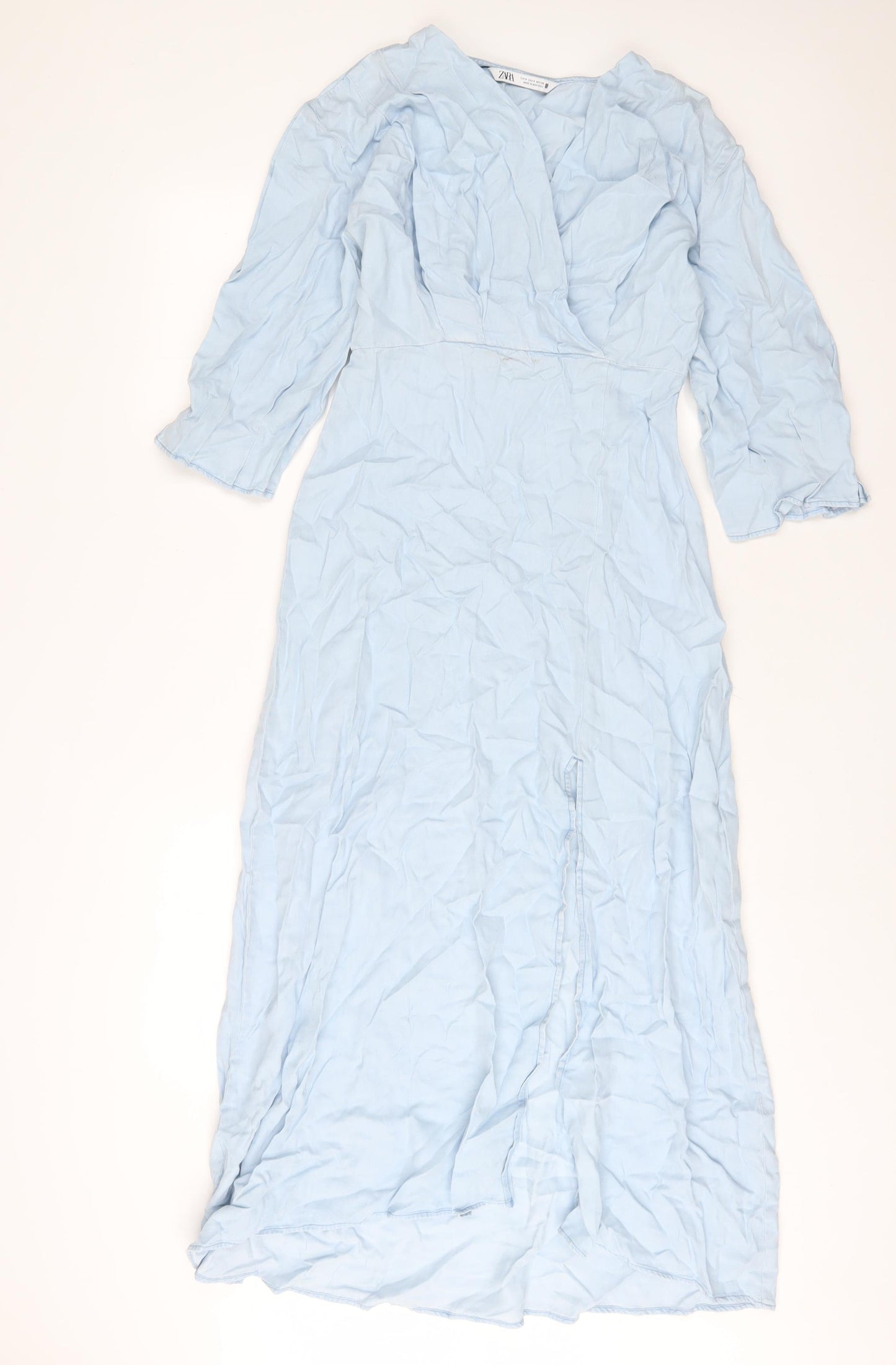 Zara Womens Blue Viscose A-Line Size S V-Neck Zip