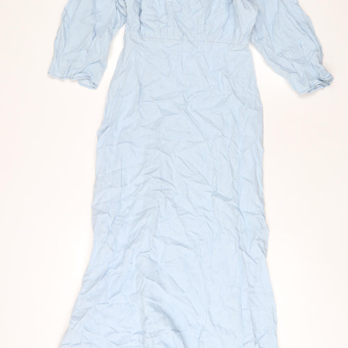 Zara Womens Blue Viscose A-Line Size S V-Neck Zip
