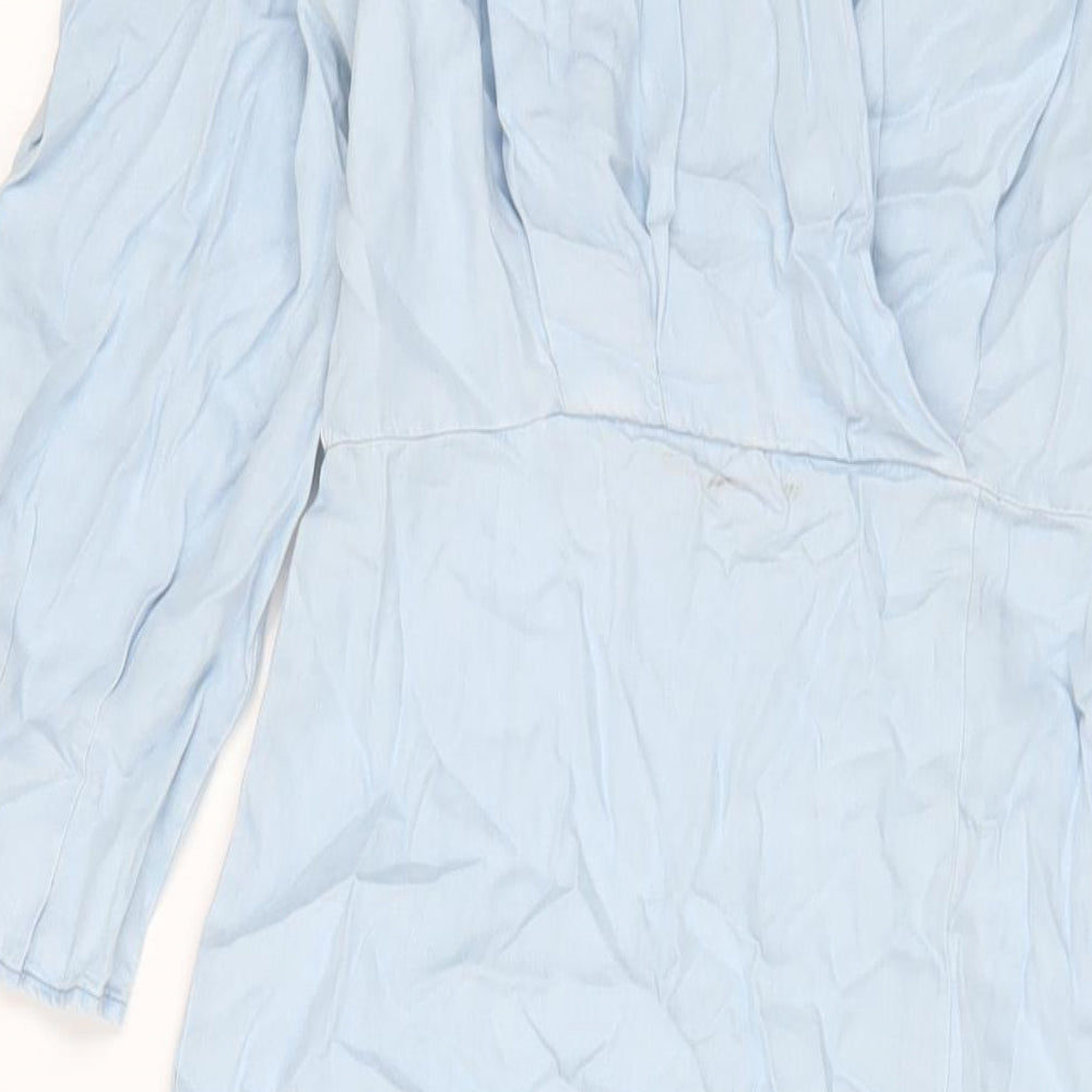 Zara Womens Blue Viscose A-Line Size S V-Neck Zip