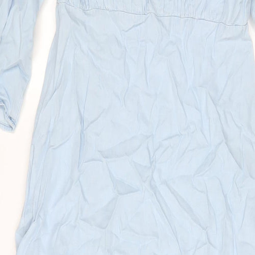 Zara Womens Blue Viscose A-Line Size S V-Neck Zip