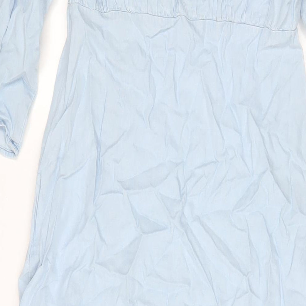 Zara Womens Blue Viscose A-Line Size S V-Neck Zip