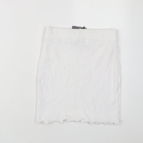 PRETTYLITTLETHING Womens White Cotton A-Line Skirt Size 8 - Lettuce Edging