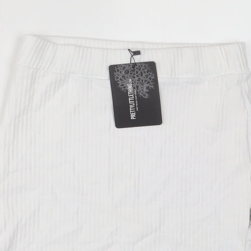 PRETTYLITTLETHING Womens White Cotton A-Line Skirt Size 8 - Lettuce Edging