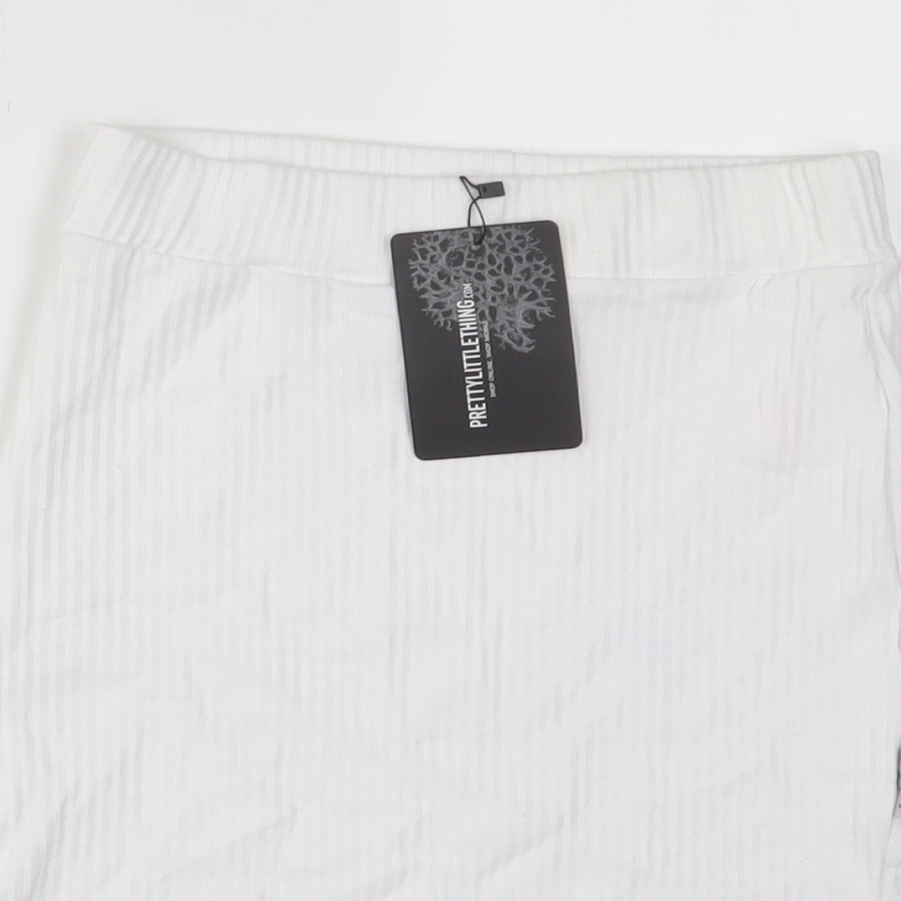 PRETTYLITTLETHING Womens White Cotton A-Line Skirt Size 8 - Lettuce Edging