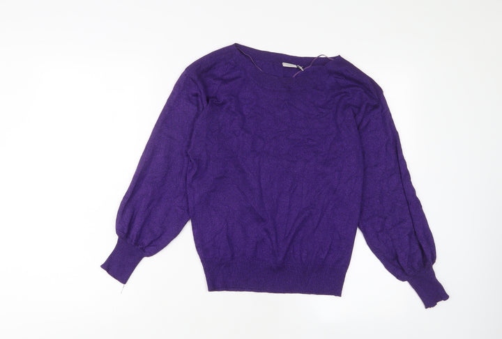 iCHIPP Womens Purple Boat Neck Viscose Pullover Jumper Size XS