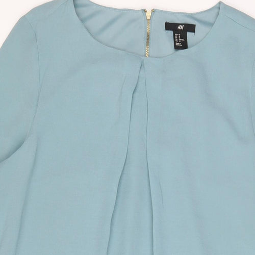 H&M Womens Blue Polyester Sheath Size 12 Boat Neck Zip - Pleated