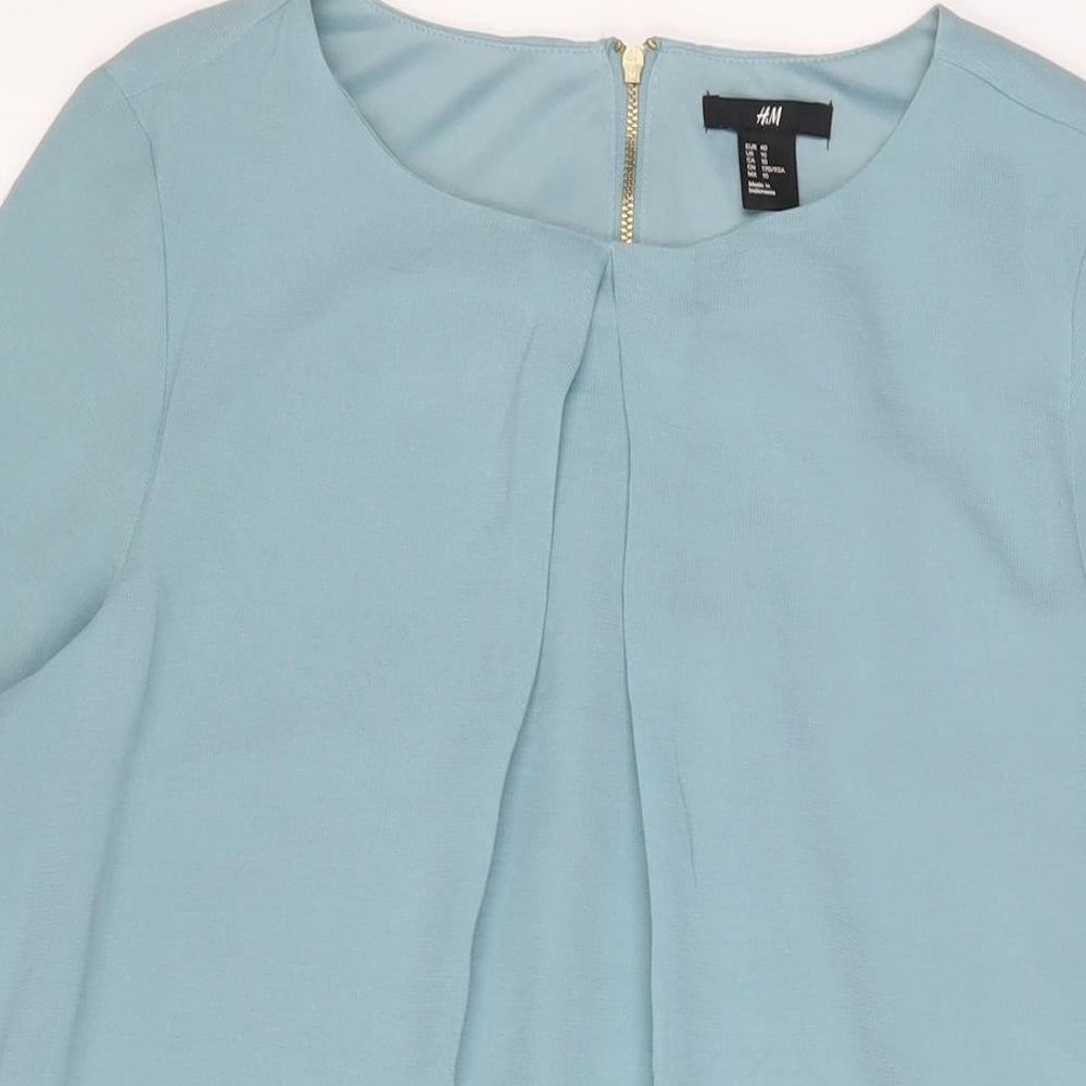 H&M Womens Blue Polyester Sheath Size 12 Boat Neck Zip - Pleated