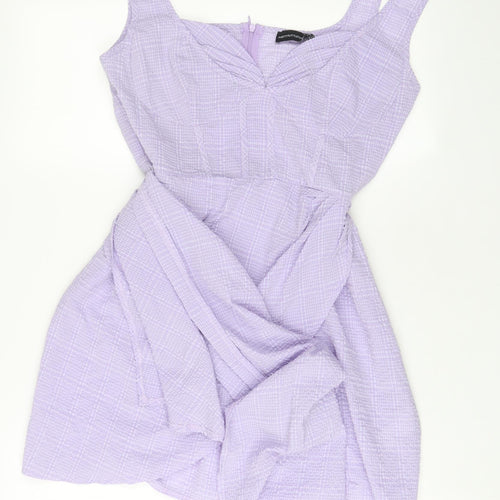 PRETTYLITTLETHING Womens Purple Polyester A-Line Size 14 V-Neck Zip