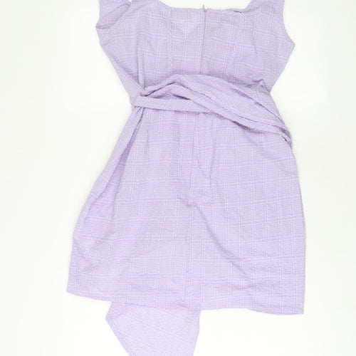 PRETTYLITTLETHING Womens Purple Polyester A-Line Size 14 V-Neck Zip