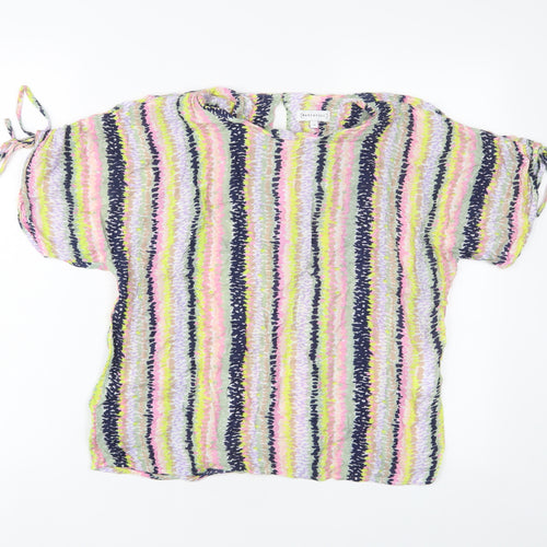 Warehouse Womens Multicoloured Striped Viscose Basic T-Shirt Size 10 Crew Neck