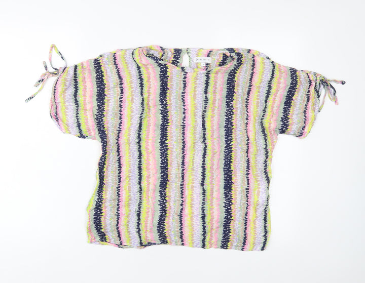 Warehouse Womens Multicoloured Striped Viscose Basic T-Shirt Size 10 Crew Neck