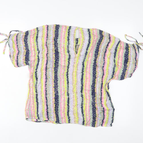Warehouse Womens Multicoloured Striped Viscose Basic T-Shirt Size 10 Crew Neck