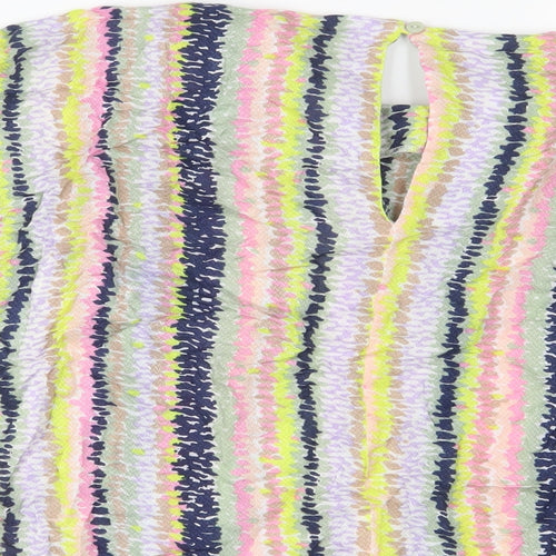 Warehouse Womens Multicoloured Striped Viscose Basic T-Shirt Size 10 Crew Neck