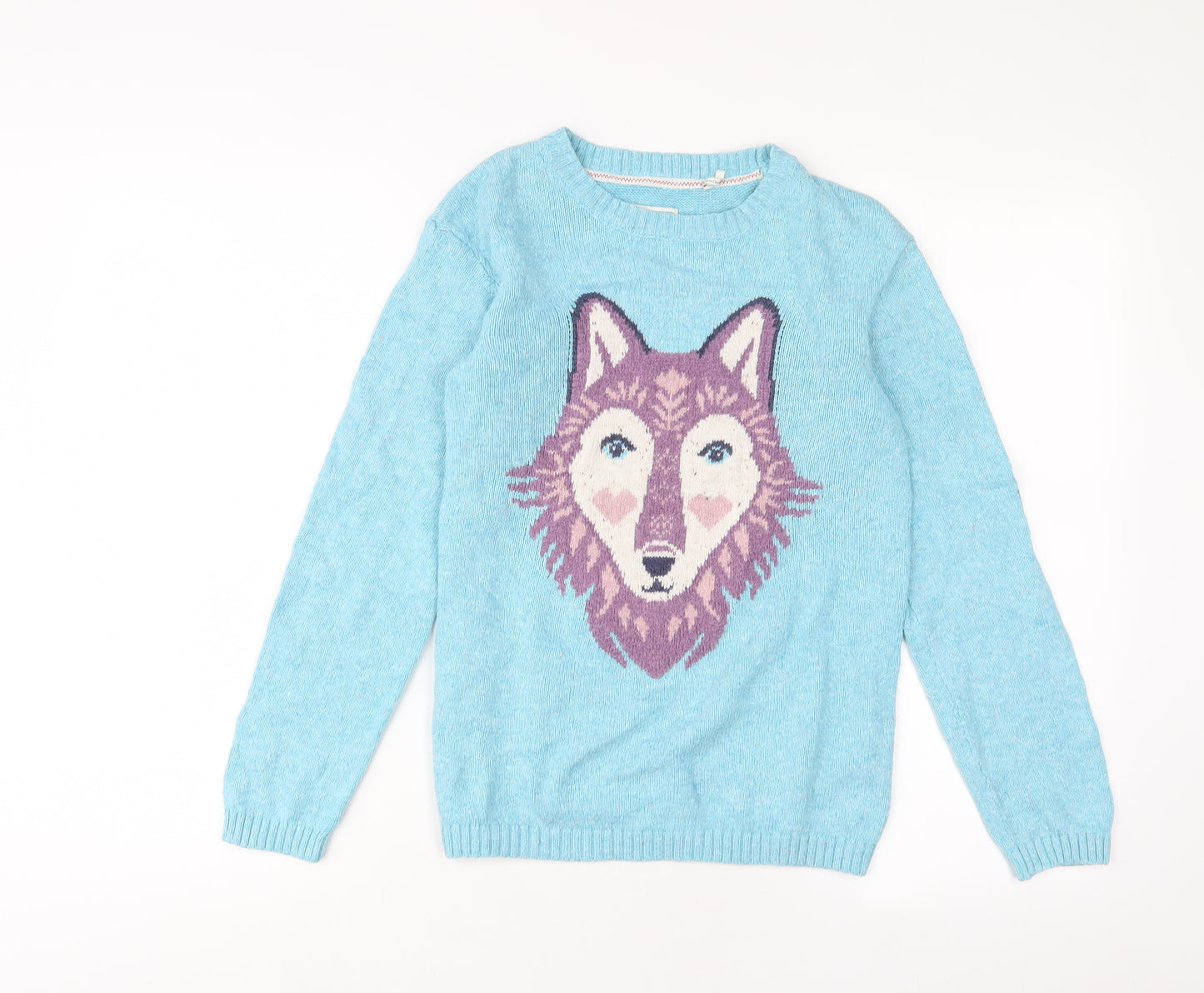 Fat Face Girls Blue Crew Neck Cotton Pullover Jumper Size 12-13 Years Pullover
