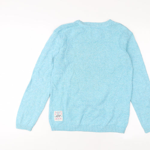 Fat Face Girls Blue Crew Neck Cotton Pullover Jumper Size 12-13 Years Pullover
