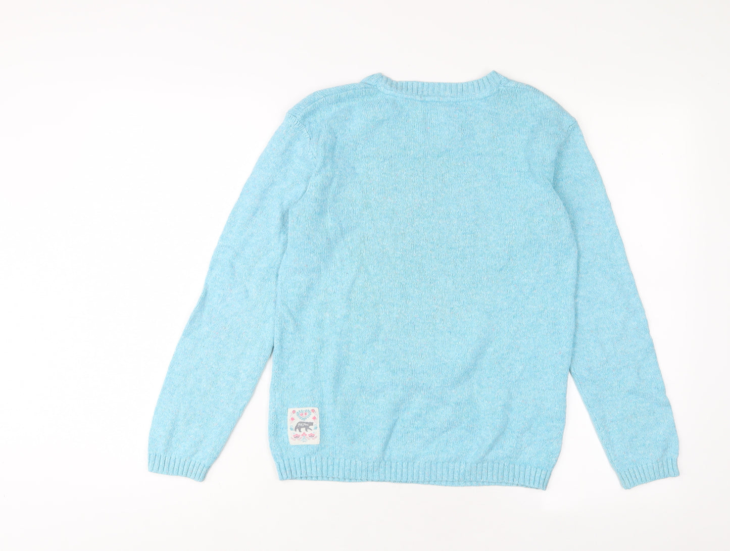 Fat Face Girls Blue Crew Neck Cotton Pullover Jumper Size 12-13 Years Pullover
