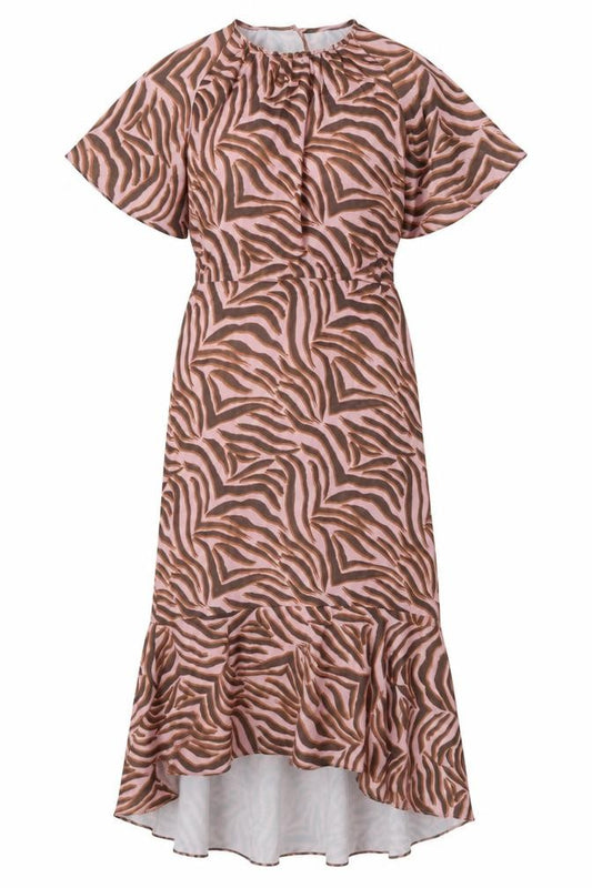 Front view of Chi Chi women’s multicoloured geometric polyester a-line, size UK 10, crew neck button