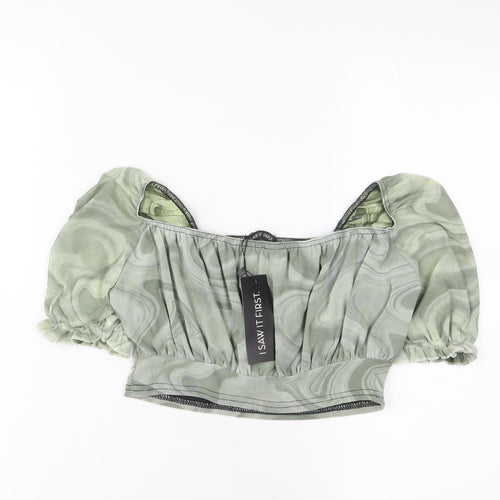 I SAW IT FIRST Womens Green Polyester Cropped Blouse Size 10 Square Neck