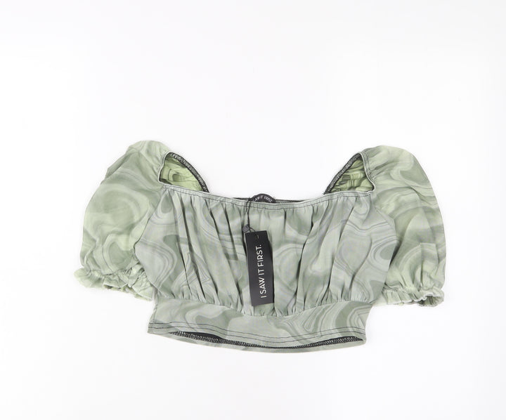 I SAW IT FIRST Womens Green Polyester Cropped Blouse Size 10 Square Neck
