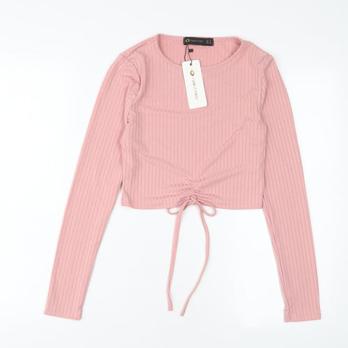 I SAW IT FIRST Womens Pink Polyester Cropped T-Shirt Size 8 Crew Neck