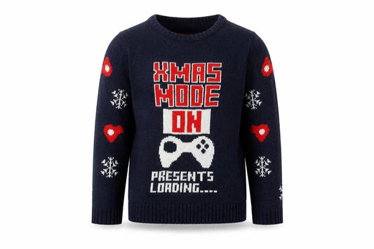 Front view of Ridge & Co boys’ blue crew neck acrylic jumper, size 8-9, years pullover
