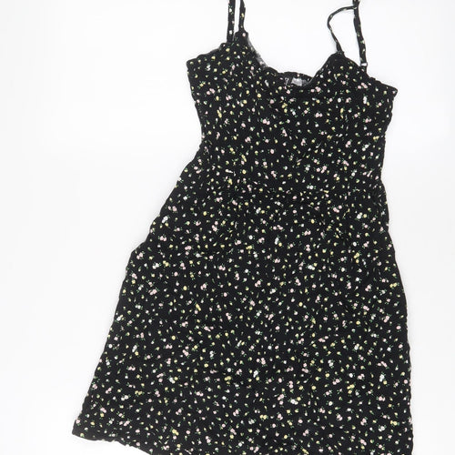 H&M Womens Black Floral Viscose A-Line Size 6 V-Neck Pullover