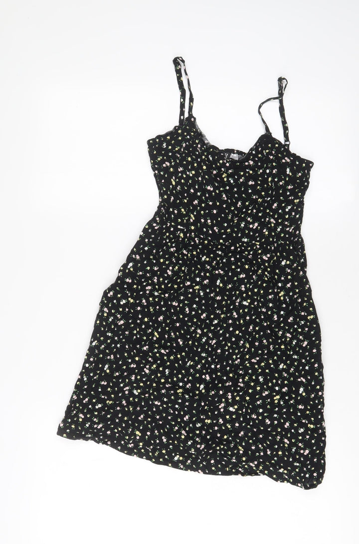 H&M Womens Black Floral Viscose A-Line Size 6 V-Neck Pullover