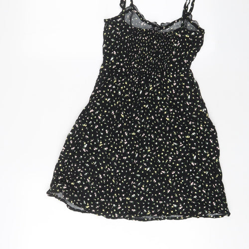 H&M Womens Black Floral Viscose A-Line Size 6 V-Neck Pullover