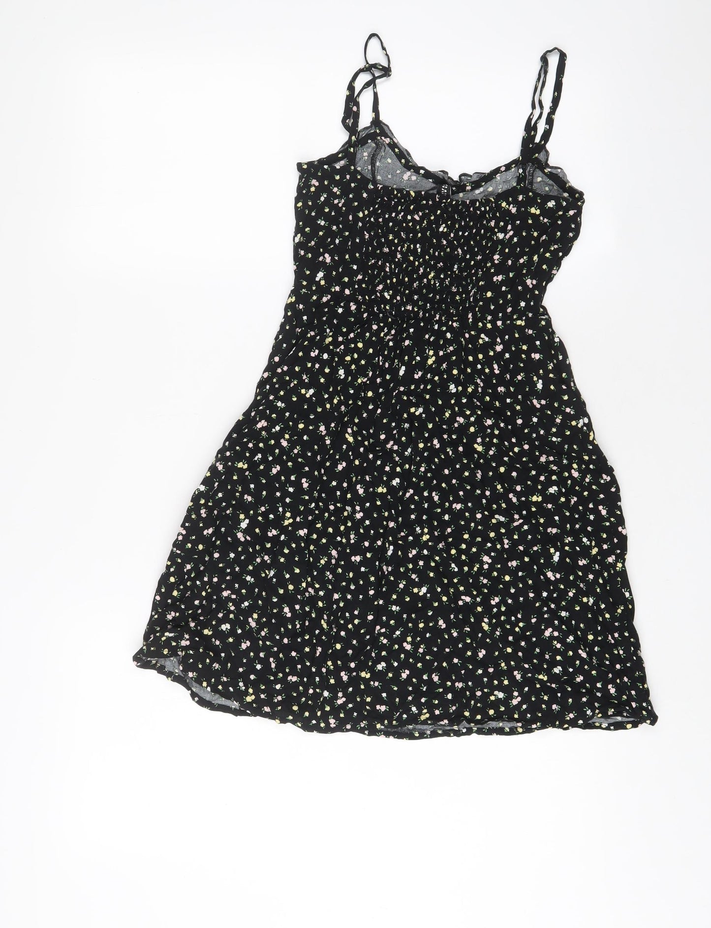 H&M Womens Black Floral Viscose A-Line Size 6 V-Neck Pullover