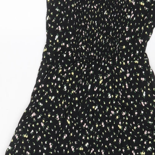 H&M Womens Black Floral Viscose A-Line Size 6 V-Neck Pullover