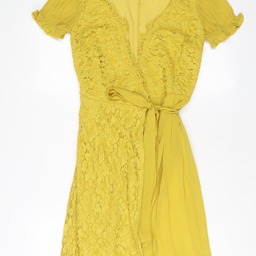 Little Miss Womens Yellow Polyester A-Line Size 6 V-Neck Tie