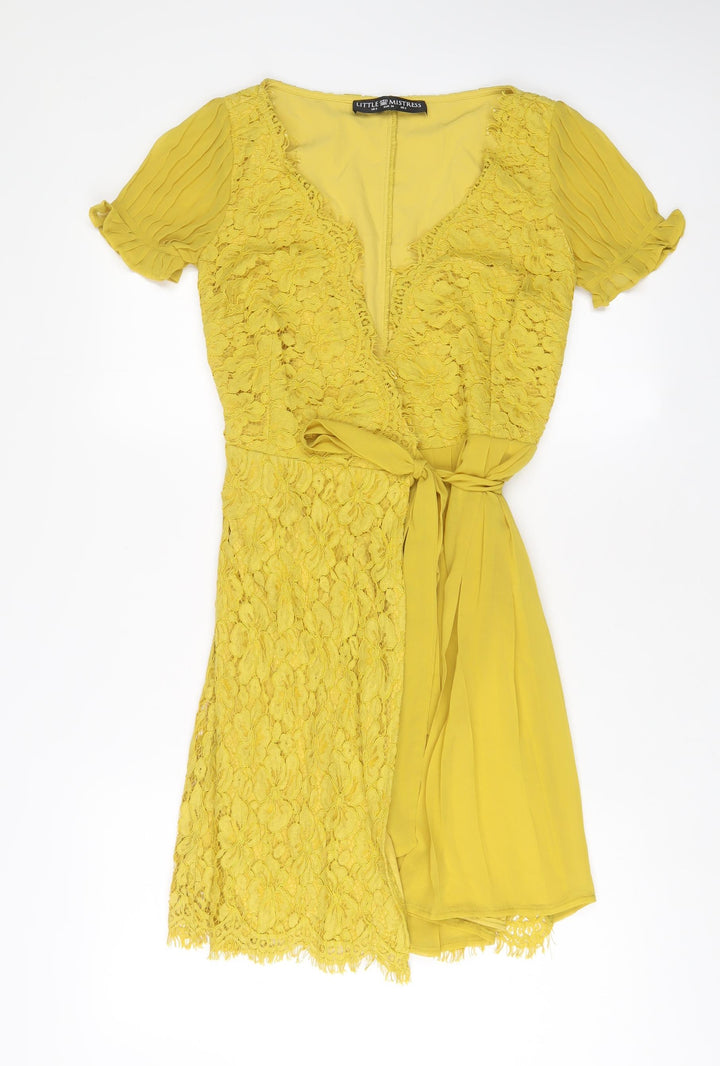 Little Miss Womens Yellow Polyester A-Line Size 6 V-Neck Tie