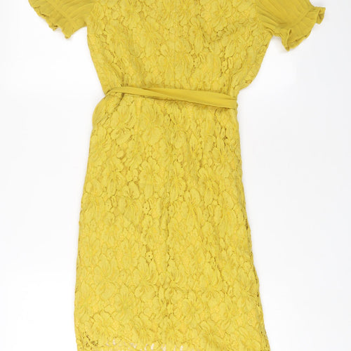 Little Miss Womens Yellow Polyester A-Line Size 6 V-Neck Tie