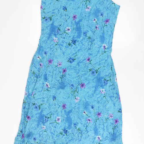 Adini Womens Blue Floral Polyester A-Line Size S Square Neck Pullover