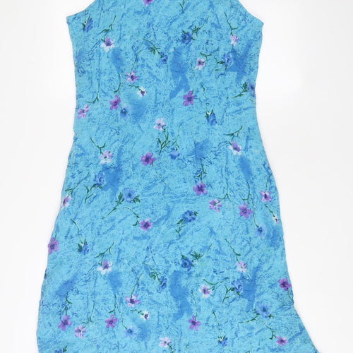 Adini Womens Blue Floral Polyester A-Line Size S Square Neck Pullover