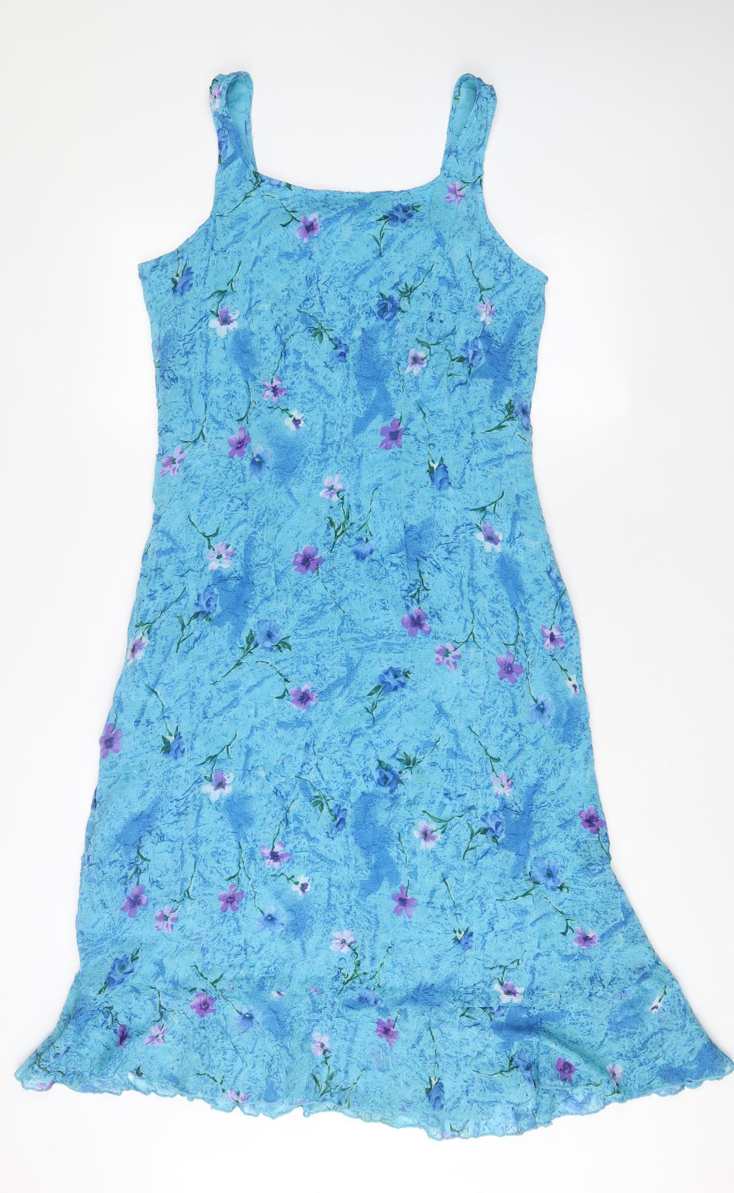 Adini Womens Blue Floral Polyester A-Line Size S Square Neck Pullover