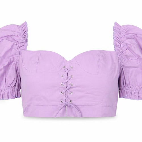 I SAW IT FIRST Womens Purple Viscose Cropped Blouse Size 8 V-Neck