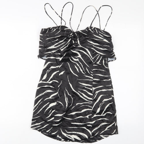 Zara Womens Black Animal Print Polyester A-Line Size L V-Neck Pullover