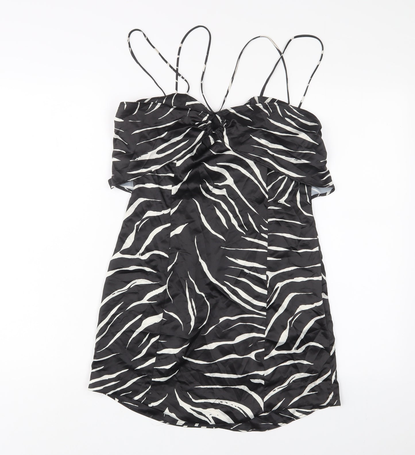 Zara Womens Black Animal Print Polyester A-Line Size L V-Neck Pullover