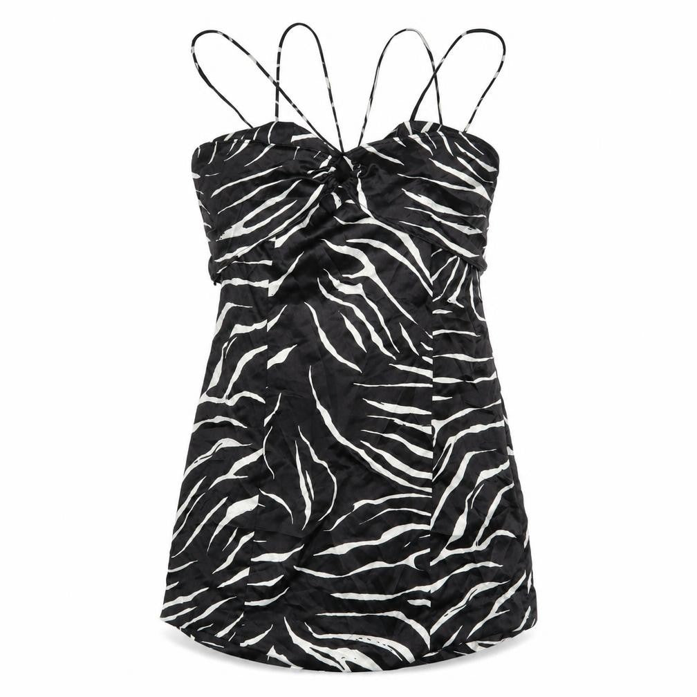Front view of Zara women’s black animal print polyester a-line, size L, v-neck pullover