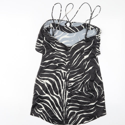 Zara Womens Black Animal Print Polyester A-Line Size L V-Neck Pullover