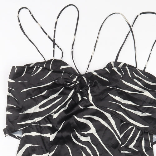 Zara Womens Black Animal Print Polyester A-Line Size L V-Neck Pullover