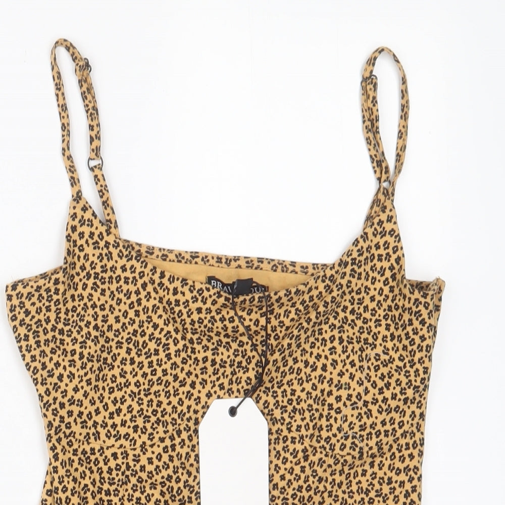 Brave Soul Womens Brown Floral Cotton Bodysuit One-Piece Size S Snap