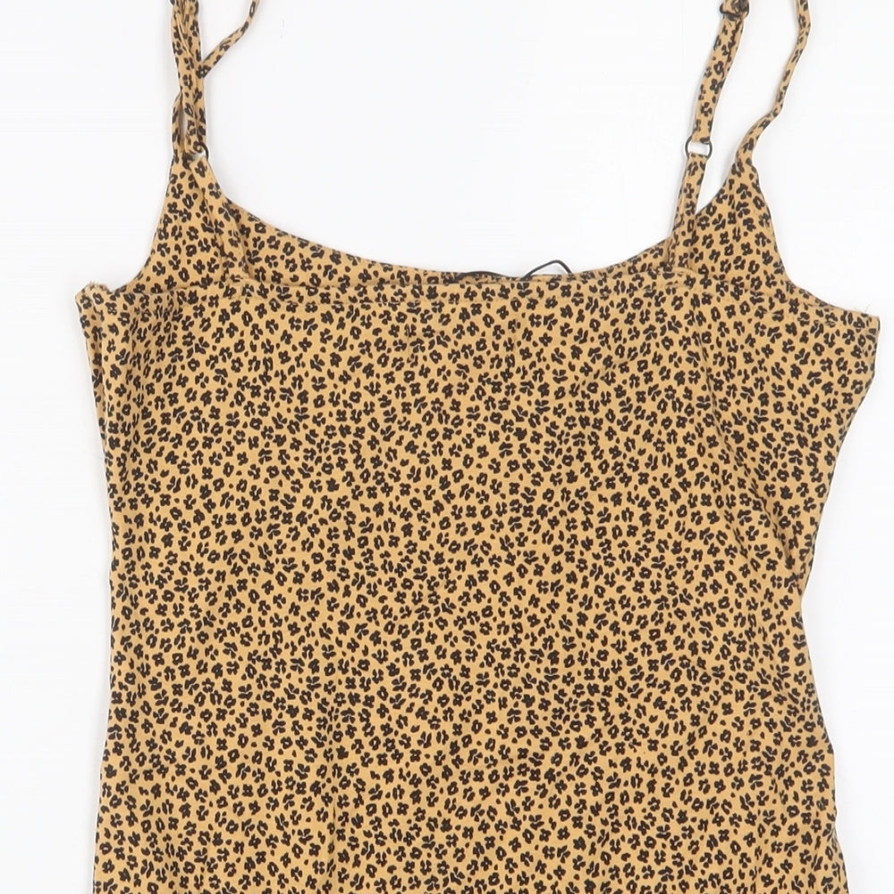 Brave Soul Womens Brown Floral Cotton Bodysuit One-Piece Size S Snap