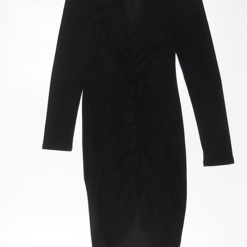 Boohoo Womens Black Polyester Bodycon Size 8 V-Neck Pullover
