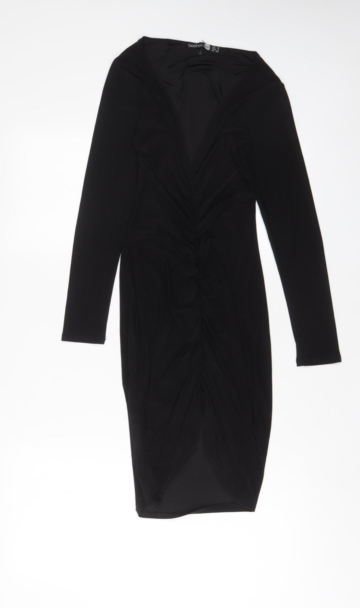 Boohoo Womens Black Polyester Bodycon Size 8 V-Neck Pullover